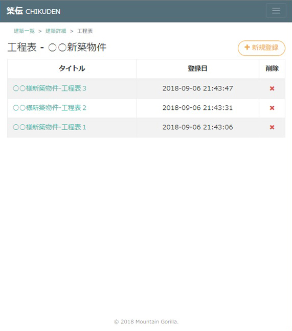 築伝(Chikuden)工程表閲覧